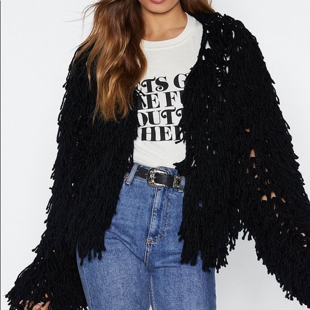 Nasty Gal Shaggy Black Cardigan